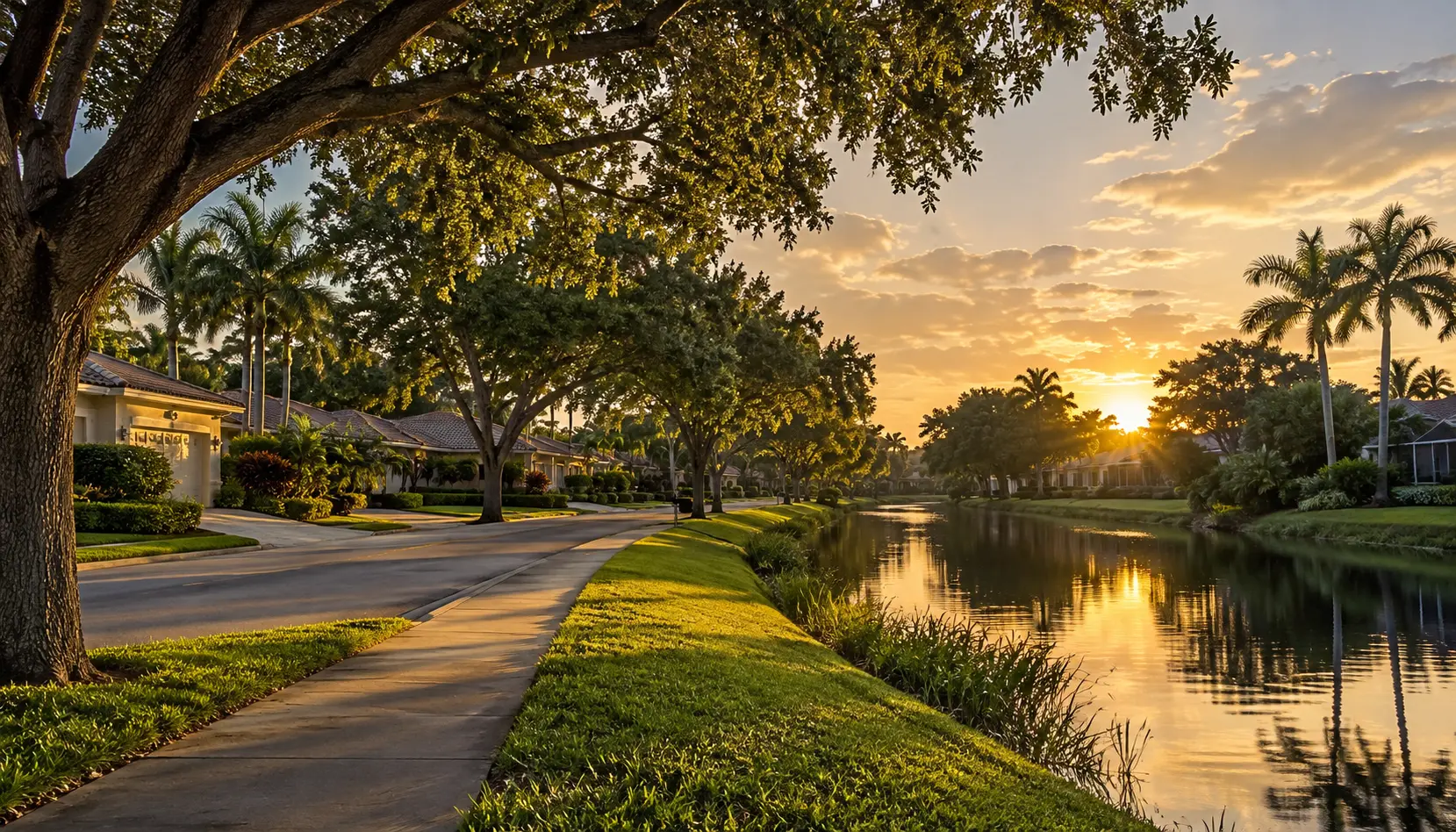 Illustrative tree-lined Coral Springs residential setting.