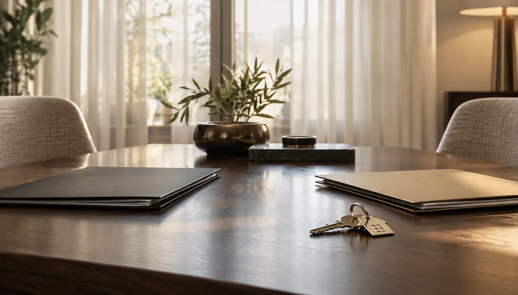 Separate folders and a house key prepared for a family-law consultation.