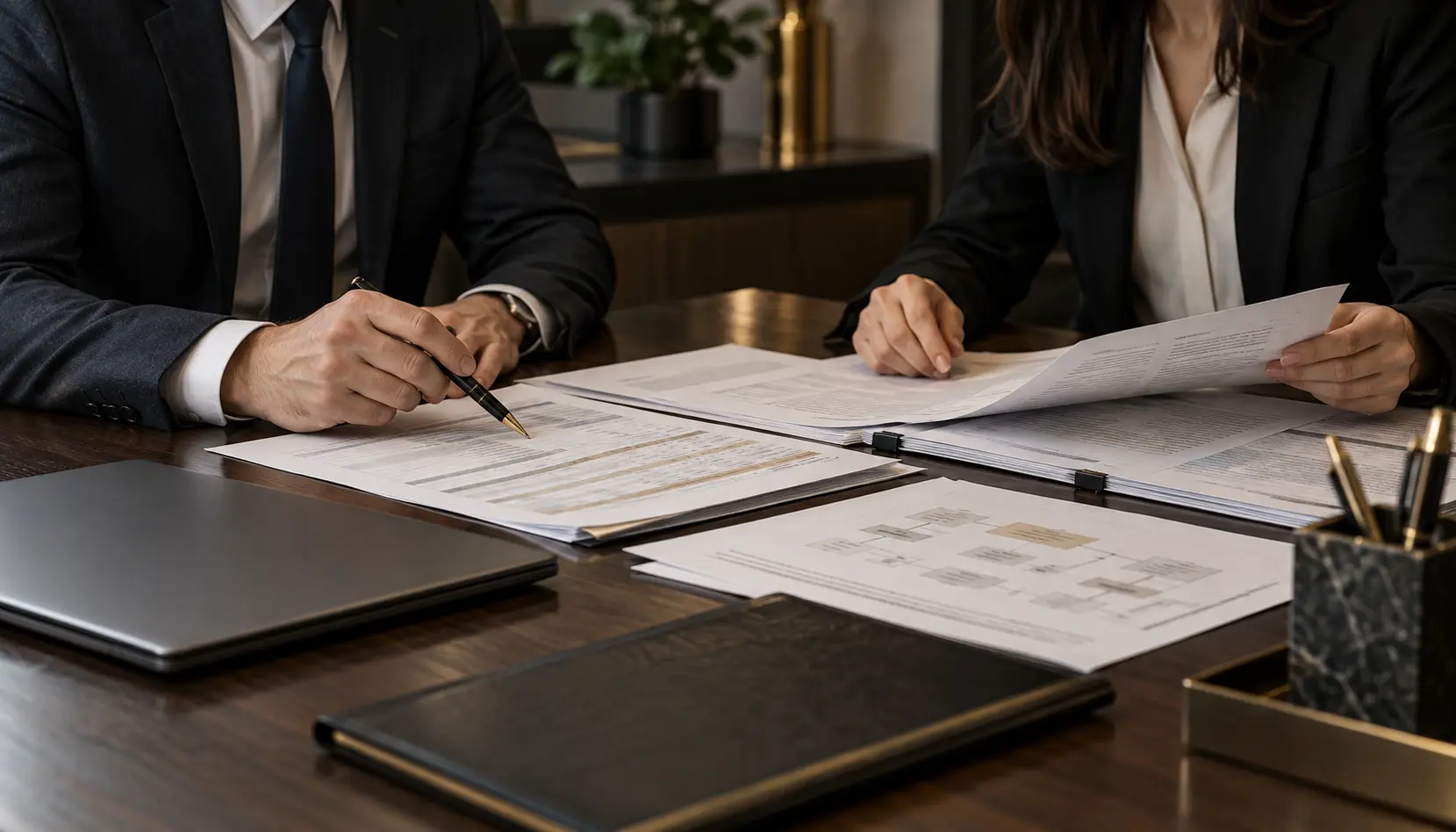 Corporate records reviewed during a due diligence meeting.
