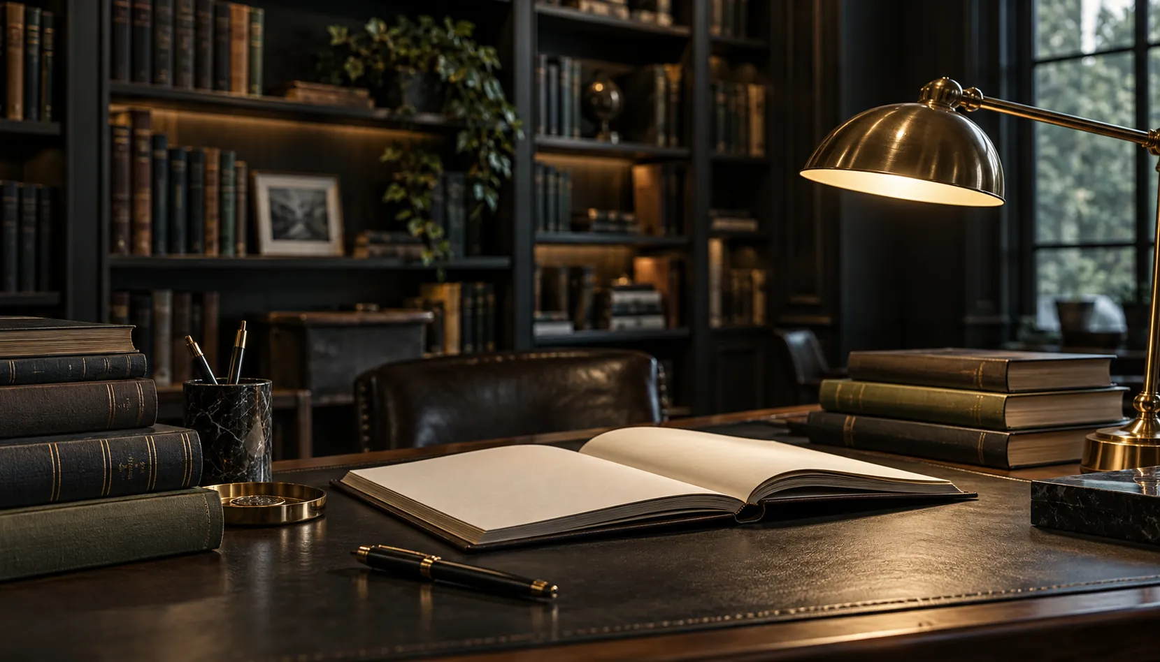 Open journal and reference books in a quiet research library.