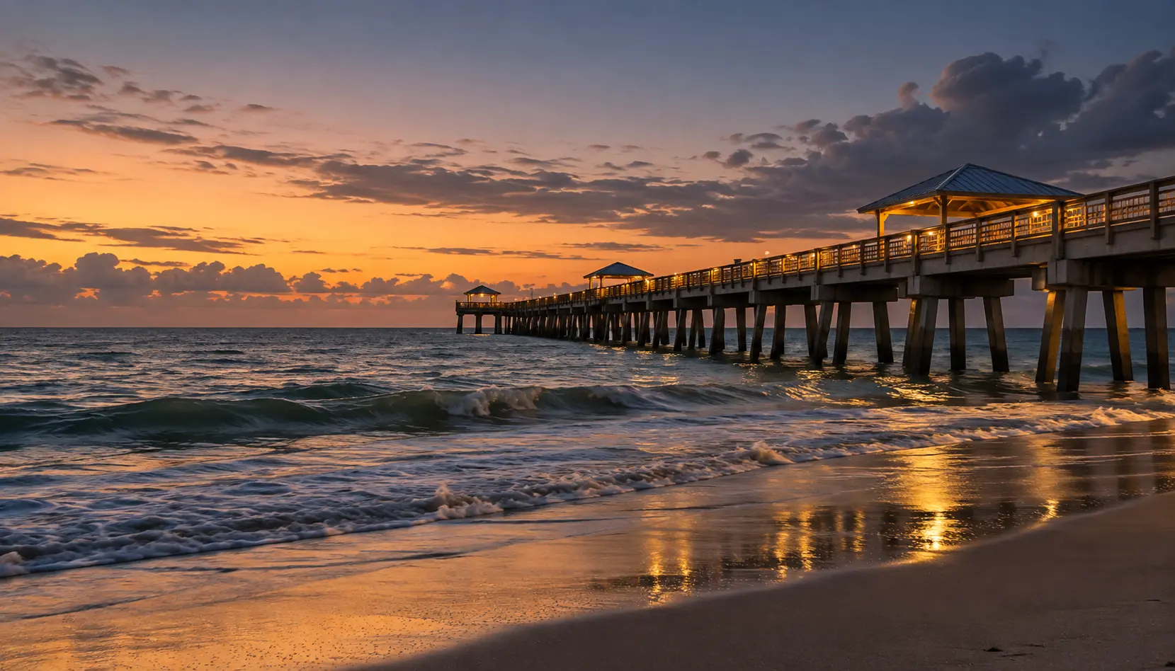 Illustrative Deerfield Beach pier and quiet beachfront.