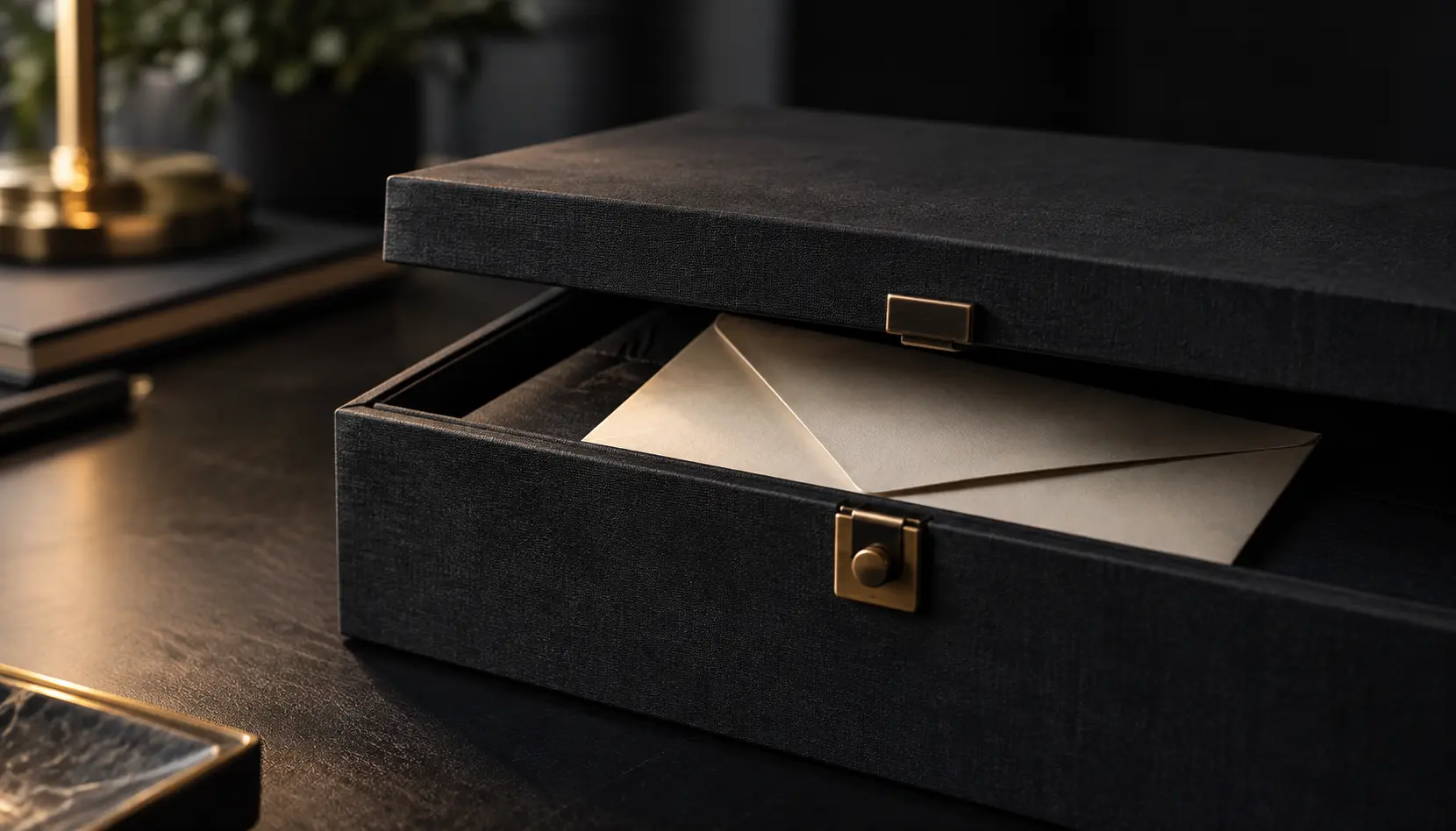 Archival box and envelope representing confidentiality.