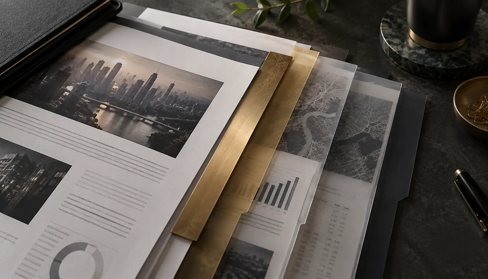 Layered reports prepared for business due diligence.