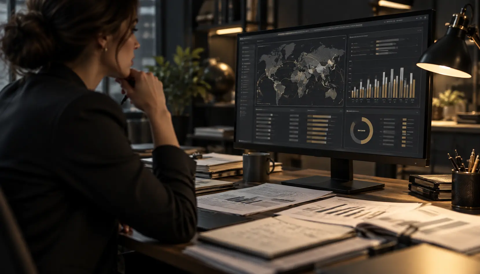 Analyst examining financial records and transaction patterns.