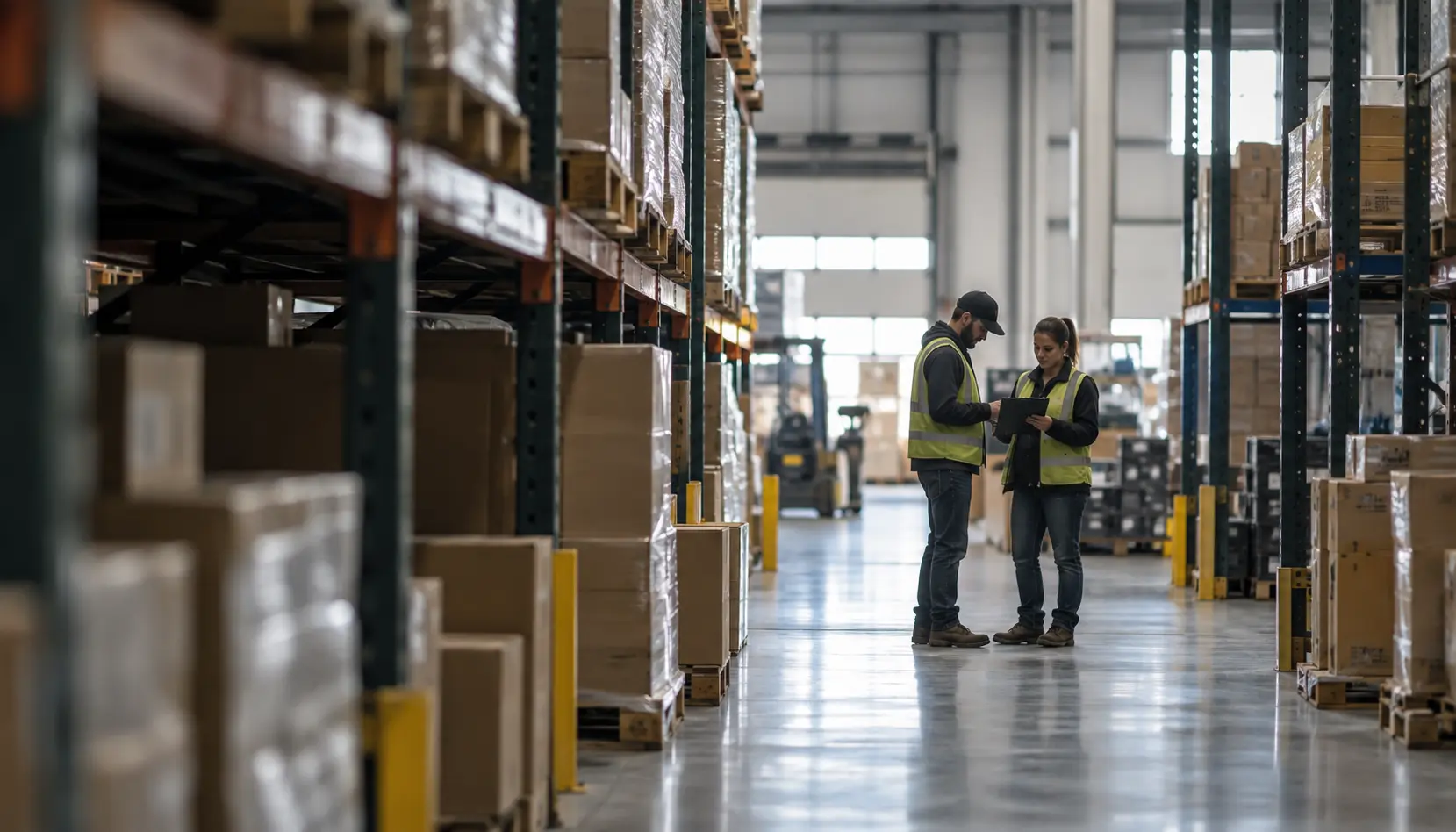 Discreet observational view of a warehouse workplace.