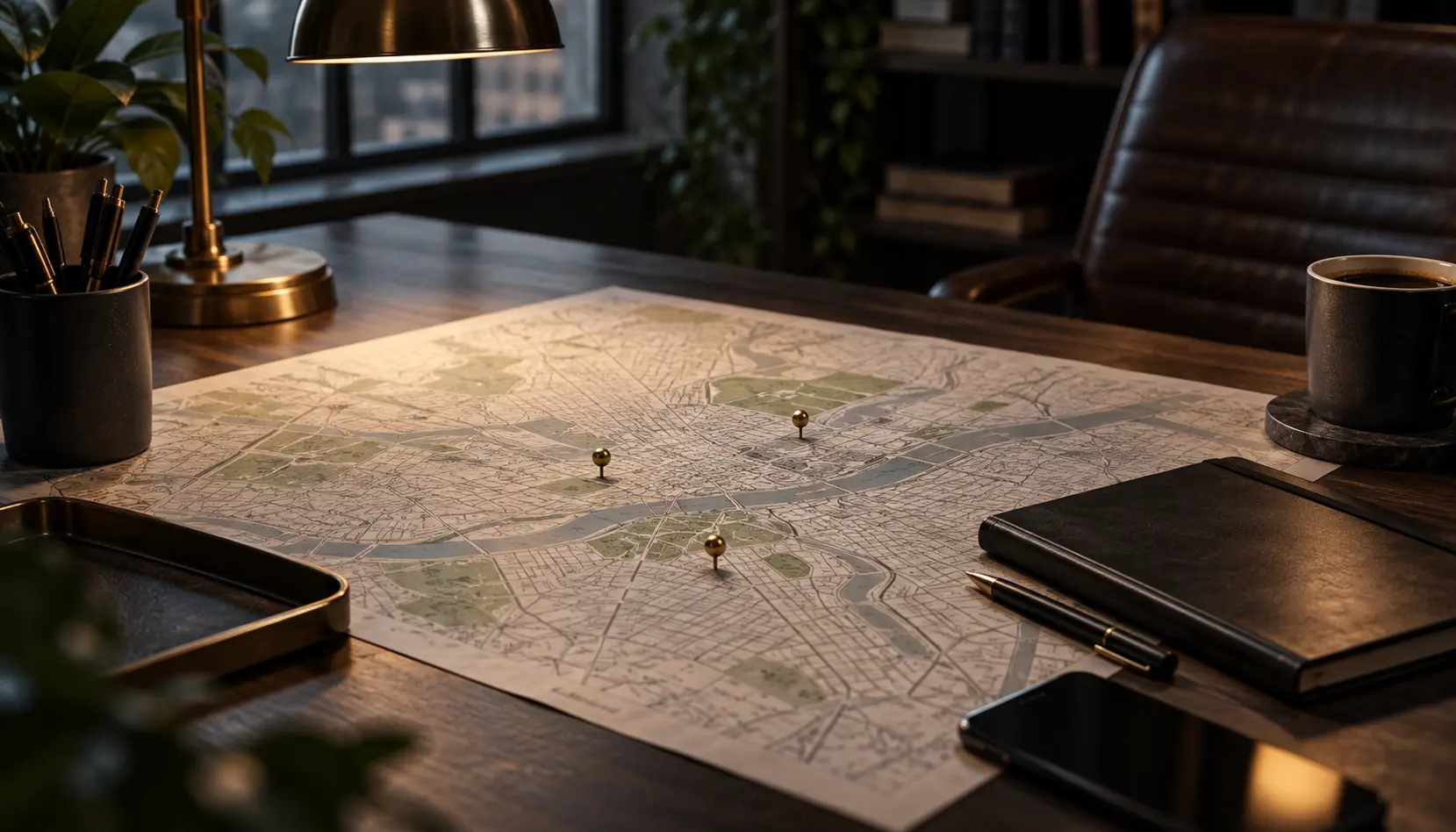 Street map and location markers prepared for a locate investigation.