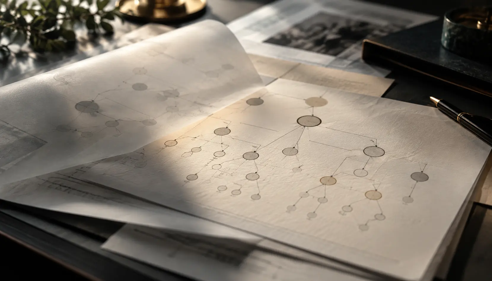 Layered ownership records representing hidden asset tracing.