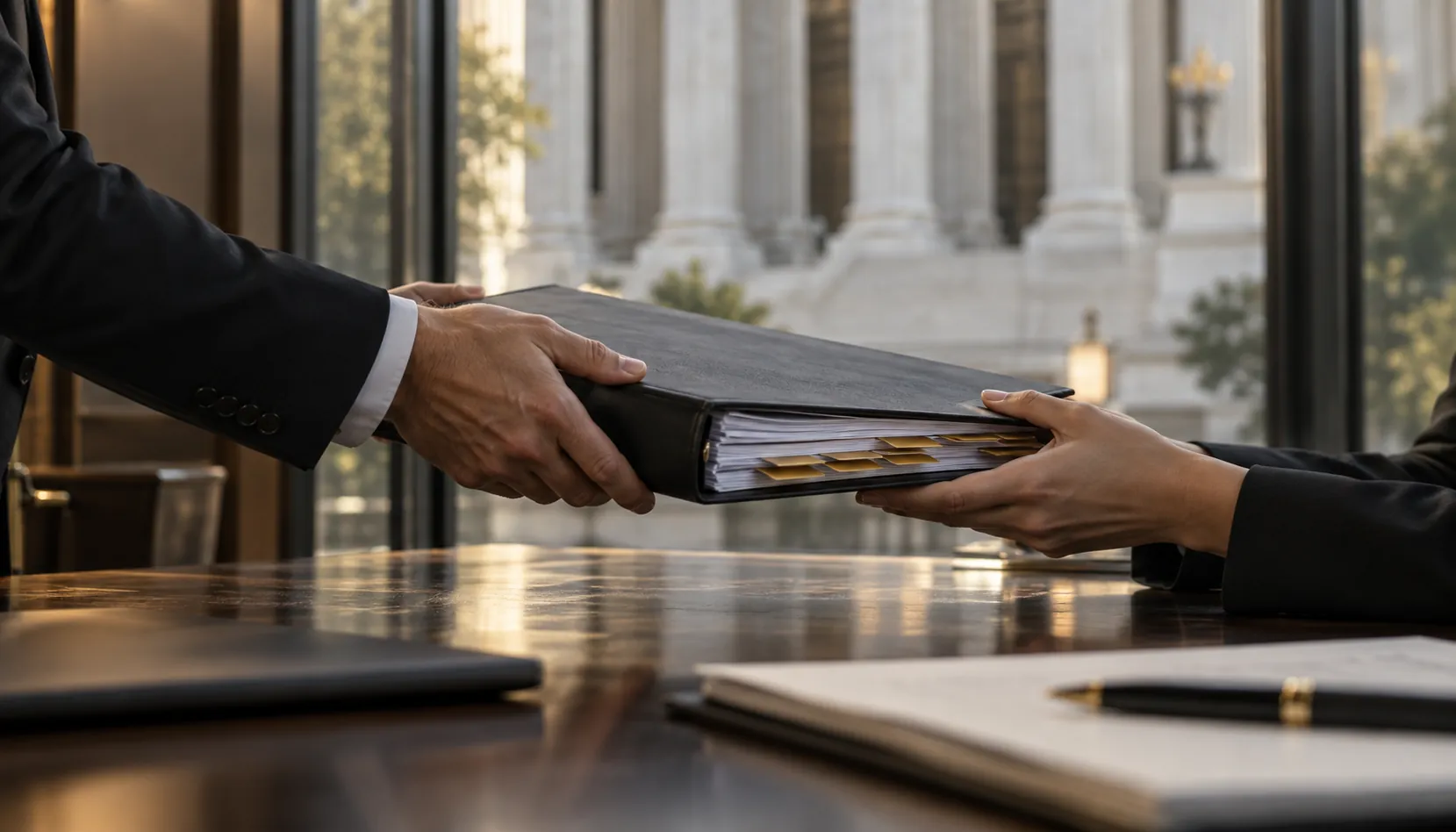 Evidence binder shared during a legal case review.