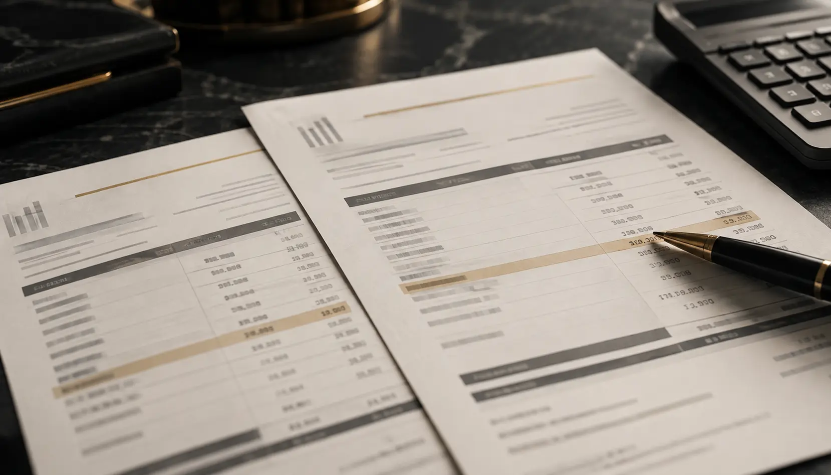 Invoice comparison during a financial fraud review.
